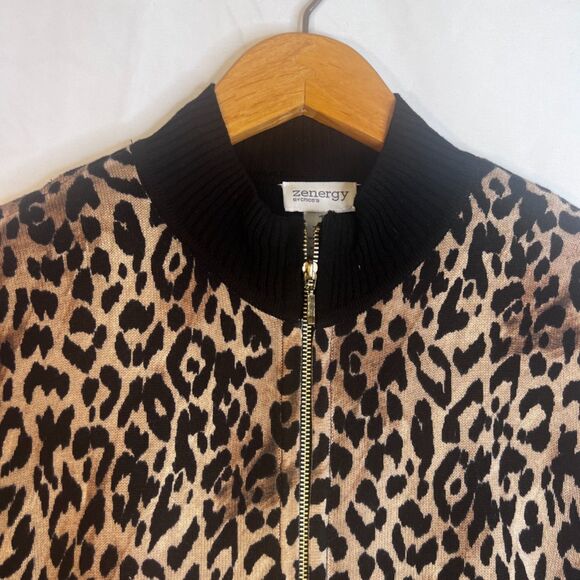 Chicos Zenergy Animal Print Zip Up Sweater Color Block 100% Cotton Size 1/8-10 - Picture 4 of 11